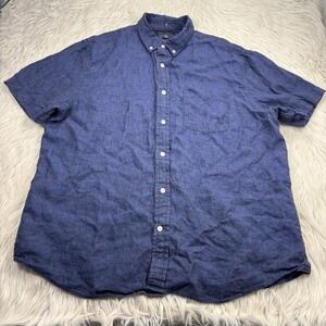 Banana Republic Men's XL Blue 100% Linen SS Button Down Shirt Resort Travel
